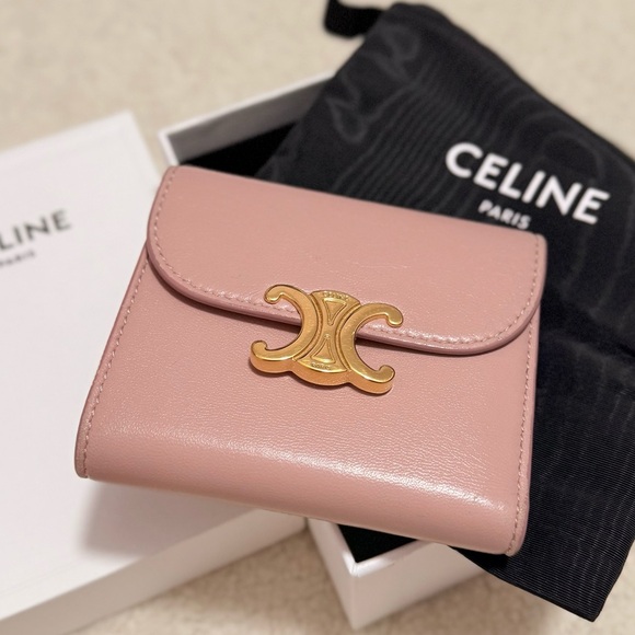 Celine Handbags - [CELINE] PINK TRIOMPHE WALLET with Gold Accent